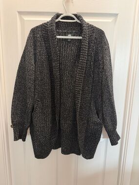Roots Open-Front Chunky Knit Cardigan - Charcoal